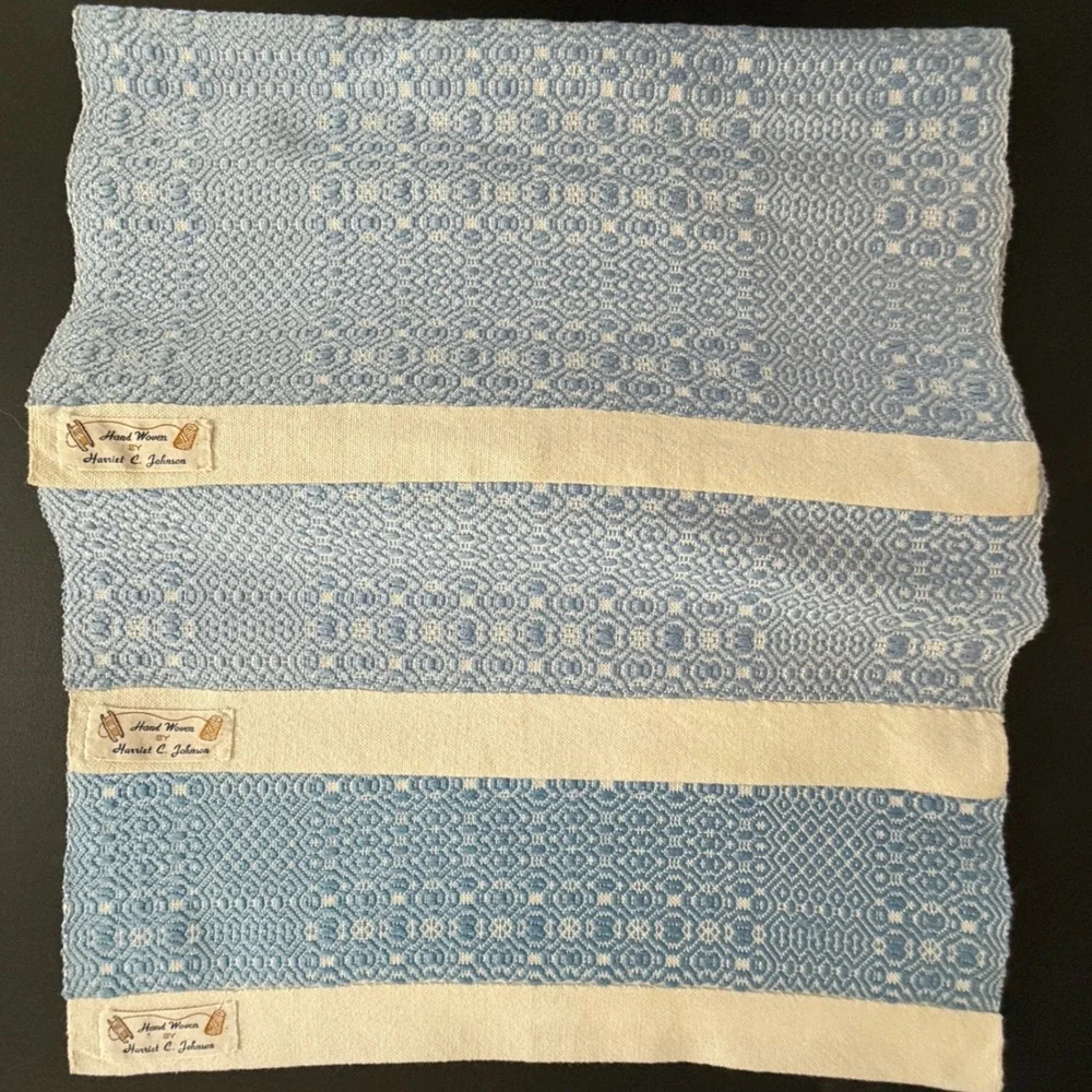 Harriet C Johnson Hand Woven Blue White Cotton Placemats Set 3 Vintage Textiles